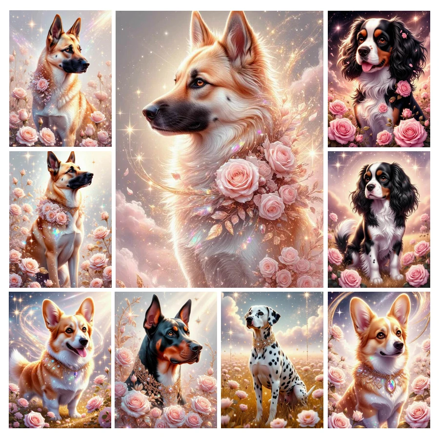 Resin Art Rose - 귀여운 강아지와 꽃을 모티브로 한 다이아몬드
