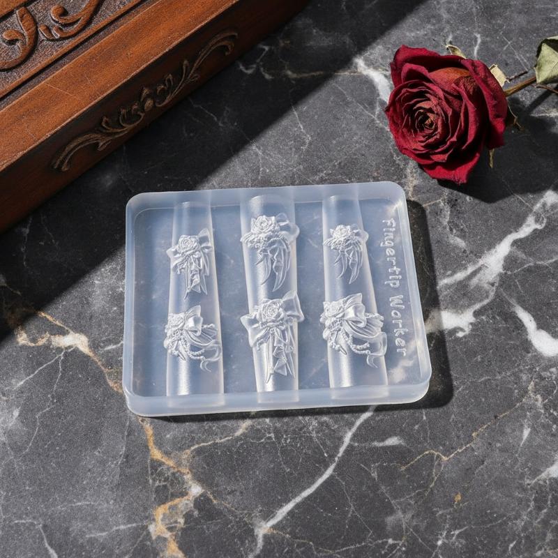 1Pcs 절묘한 로즈 실크 보우 수지 네일 몰드 네일  - Resin Art Rose 리뷰 및 가격